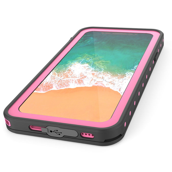 iPhone X Waterproof IP68 Case, Punkcase [Pink] [StudStar Series] [Slim Fit] [Dirtproof] (Color in image: Clear.)