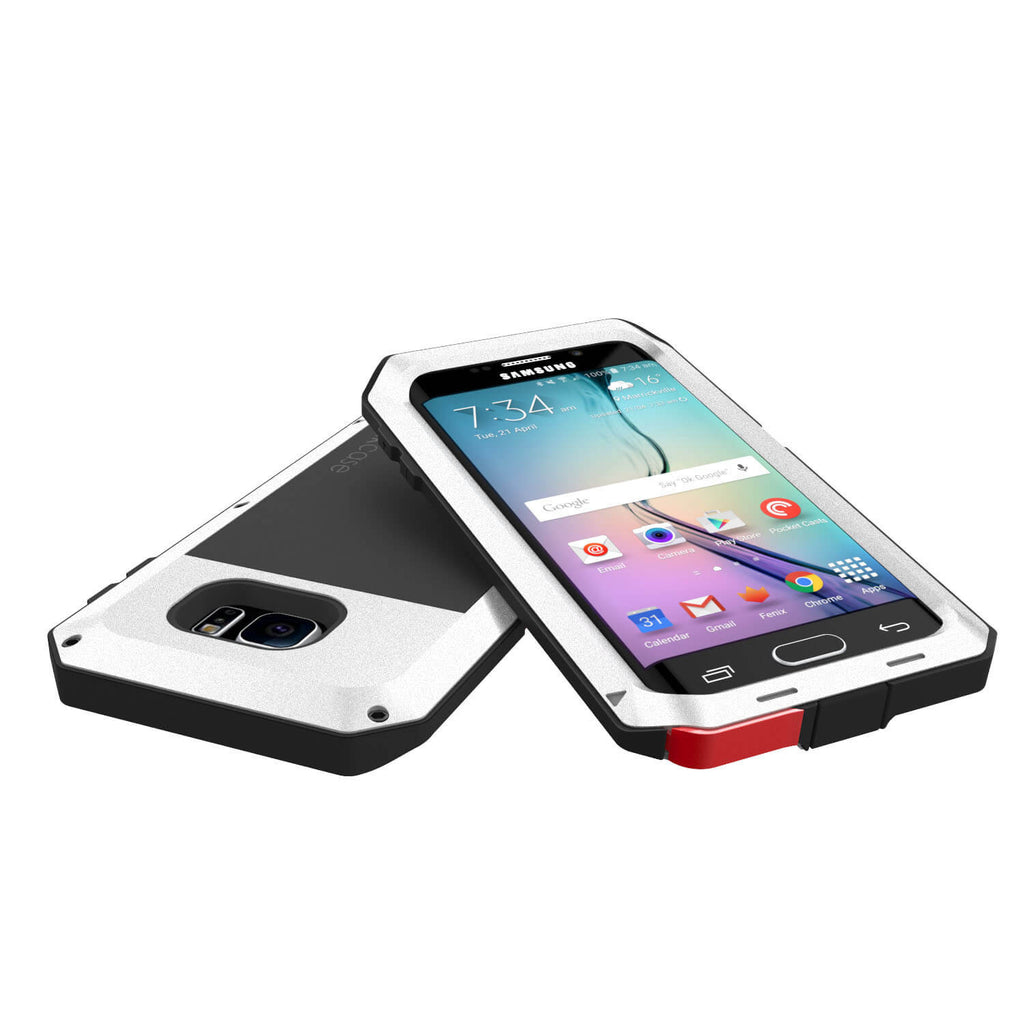 Galaxy S6 EDGE  Case, PUNKcase Metallic White Shockproof  Slim Metal Armor Case (Color in image: neon)