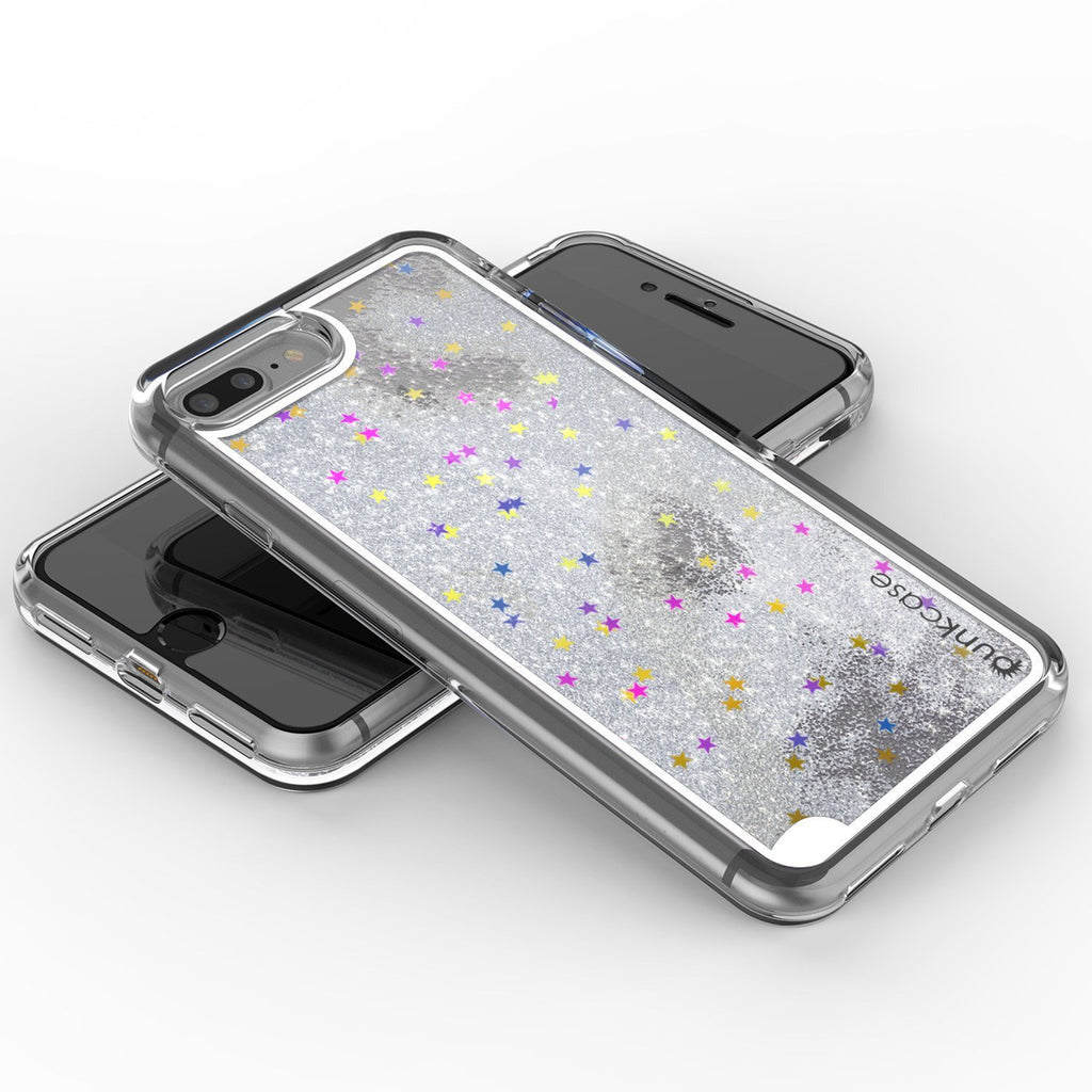 iPhone 8+ Plus Case, PunkCase LIQUID Silver Series, Protective Dual Layer Floating Glitter Cover (Color in image: teal)