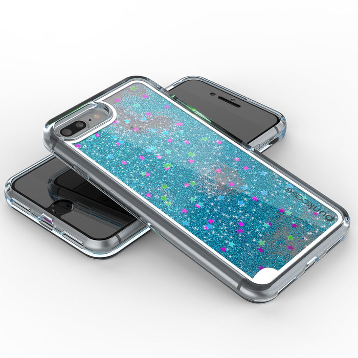 iPhone 8+ Plus Case, PunkCase LIQUID Teal Series, Protective Dual Layer Floating Glitter Cover (Color in image: gold)