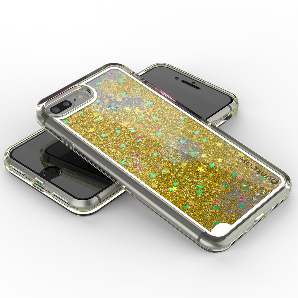 iPhone 7 Plus Case, PunkСase LIQUID Gold Series, Protective Dual Layer Floating Glitter Cover (Color in image: green)