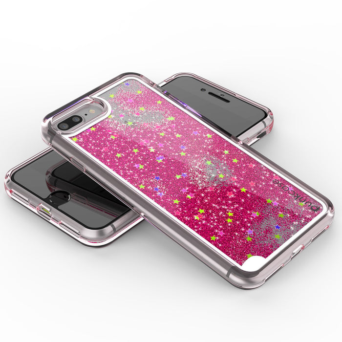iPhone 7 Plus Case, PunkCase LIQUID Pink Series, Protective Dual Layer Floating Glitter Cover (Color in image: green)