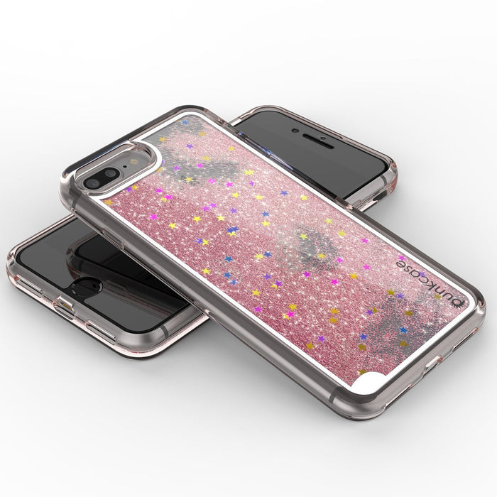 iPhone 8+ Plus Case, PunkCase LIQUID Rose Series, Protective Dual Layer Floating Glitter Cover (Color in image: pink)