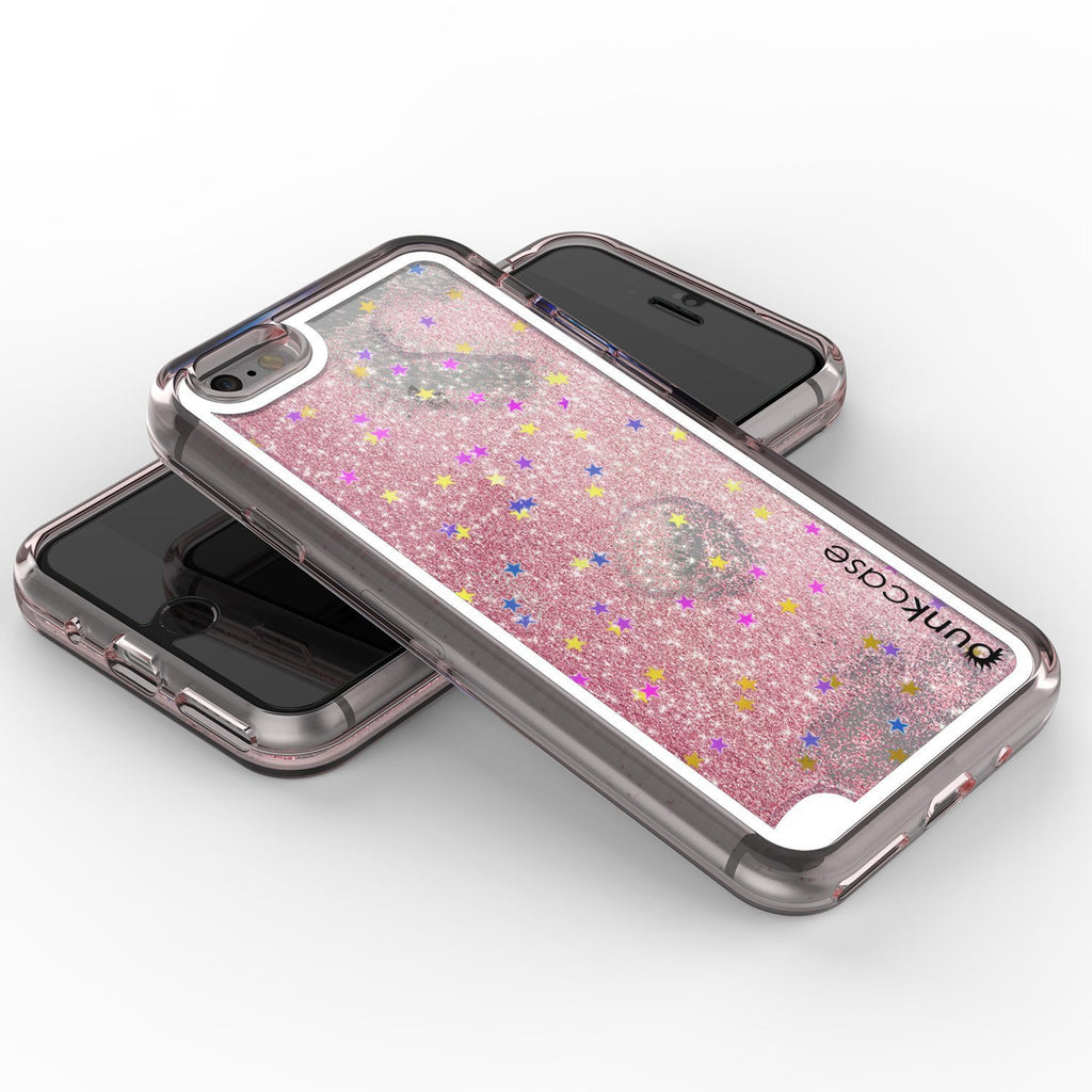 iPhone 8 Case, PunkCase LIQUID Rose Series, Protective Dual Layer Floating Glitter Cover (Color in image: pink)