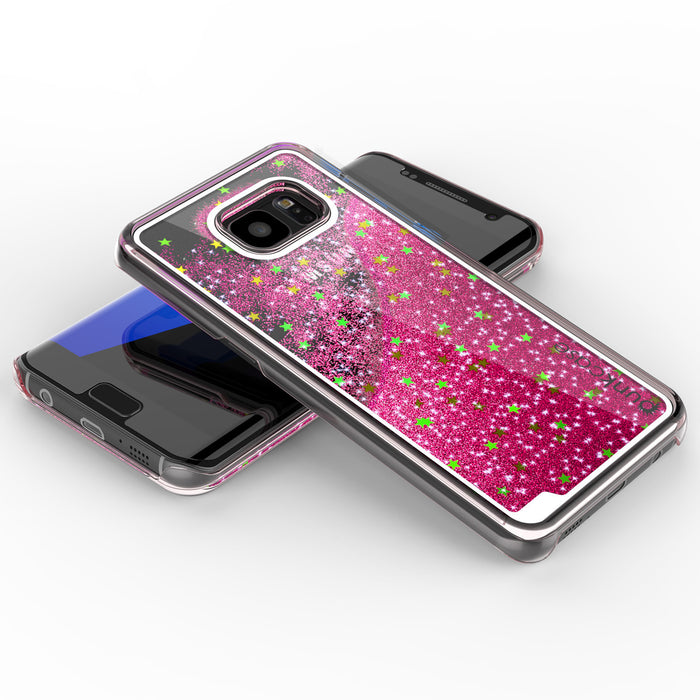 S7 Edge Case, PunkCase LIQUID Pink Series, Protective Dual Layer Floating Glitter Cover (Color in image: green)