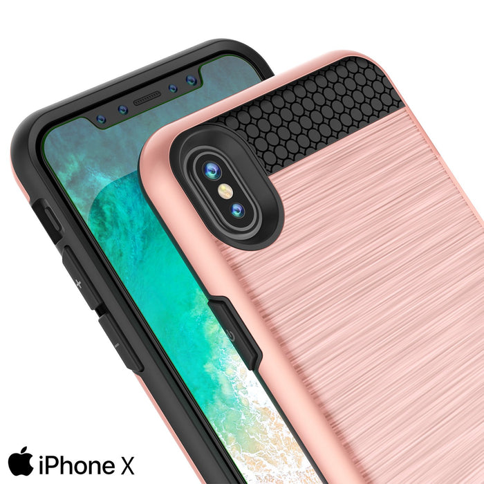 iPhone X Case, PUNKcase [SLOT Series] Slim Fit Dual-Layer Armor Cover & Tempered Glass PUNKSHIELD Screen Protector for Apple iPhone X [Rose Gold] 
