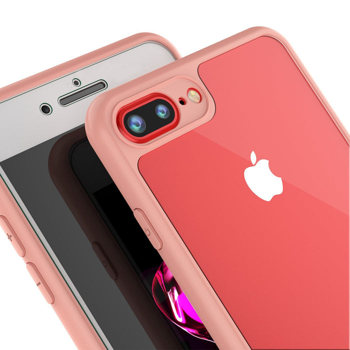 iPhone 8+ Plus Case [MASK Series] [PINK] Full Body Hybrid Dual Layer TPU Cover W/ protective Tempered Glass Screen Protector (Color in image: black)