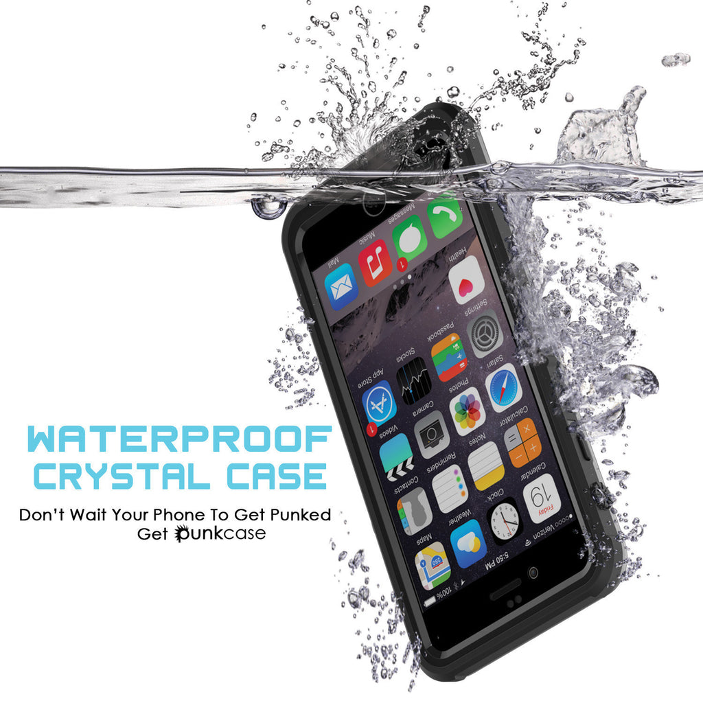 iPhone 6+/6S+ Plus Waterproof Case, PUNKcase CRYSTAL Black W/ Attached Screen Protector | Warranty (Color in image: white)