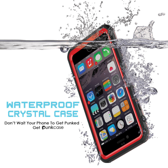 iPhone 6+/6S+ Plus Waterproof Case, PUNKcase CRYSTAL Red W/ Attached Screen Protector | Warranty (Color in image: black)