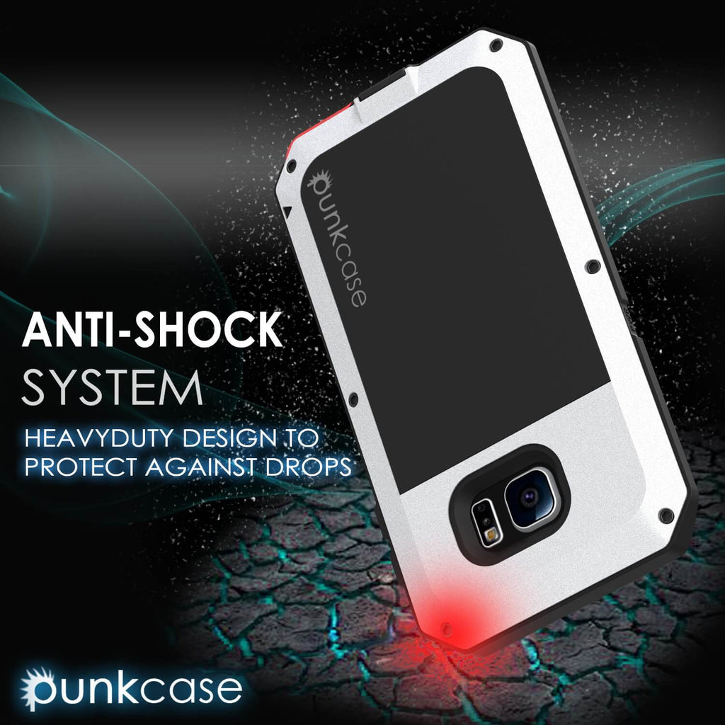 Galaxy S6 EDGE  Case, PUNKcase Metallic White Shockproof  Slim Metal Armor Case (Color in image: silver)